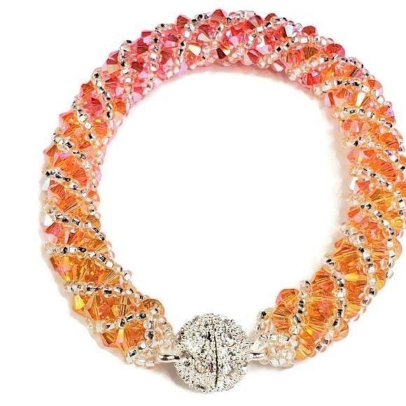 Orange Peach Bracelet Preciosa Crystal Russian Spiral Bracelet Bracelet - Picture 8 of 13